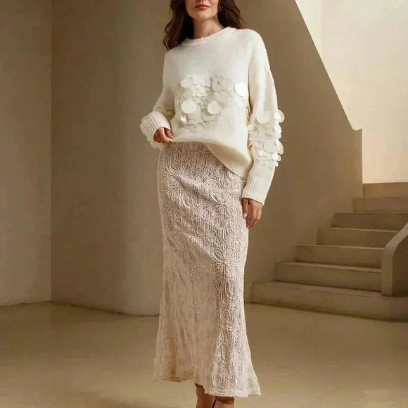 Apricot Casual Women's Handmade Beaded & Sequined Delicate Pullover Sweater - Picture 7 of 7